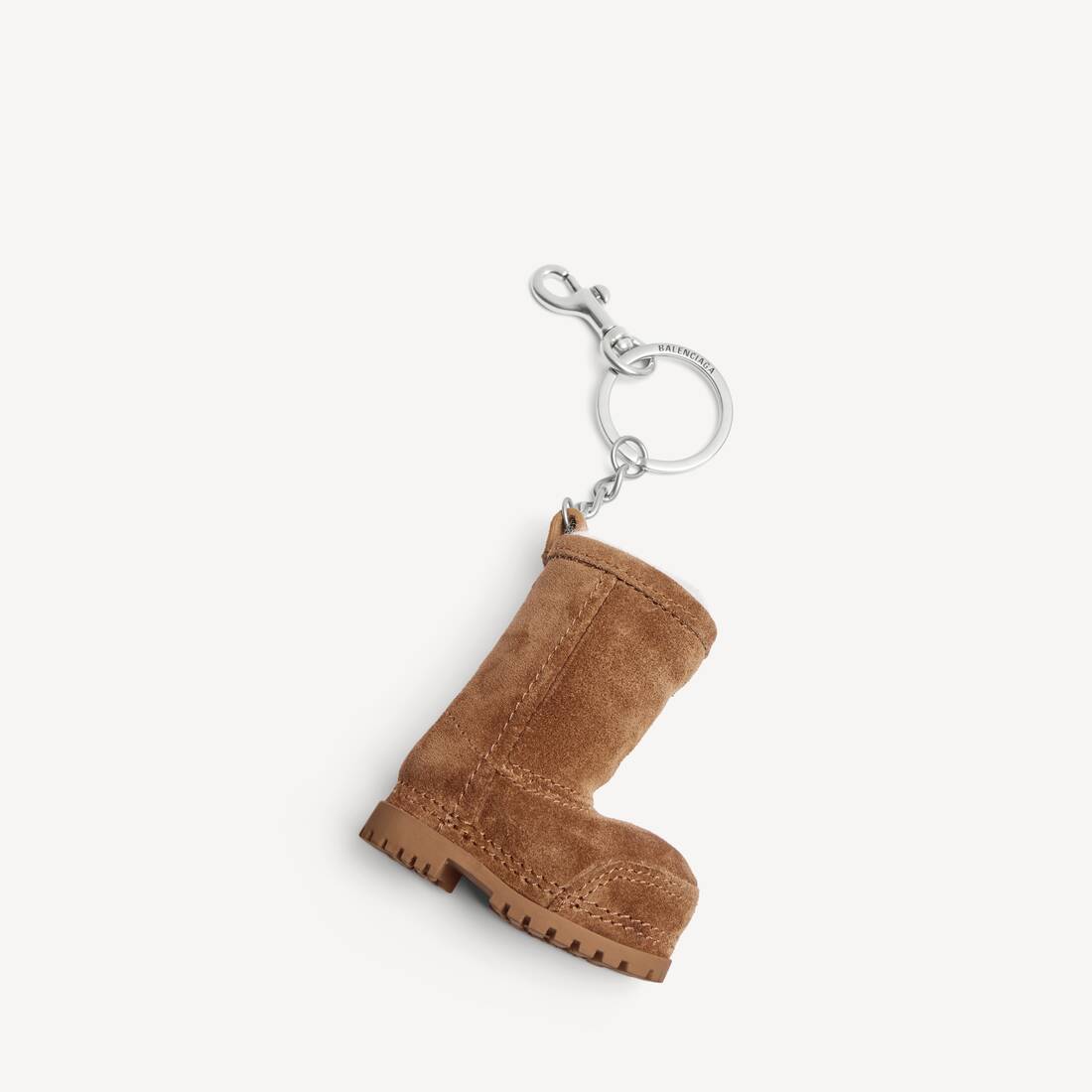 Kvinnors charm/nöckelring Mini Alaska-stövel i noce, skinn och flanell, silverfärgat zamak, blankt brons och stål Kvinnors charm/nöckelring Mini Alaska-stövel i noce, skinn och flanell, silverfärgat zamak, blankt brons och stål