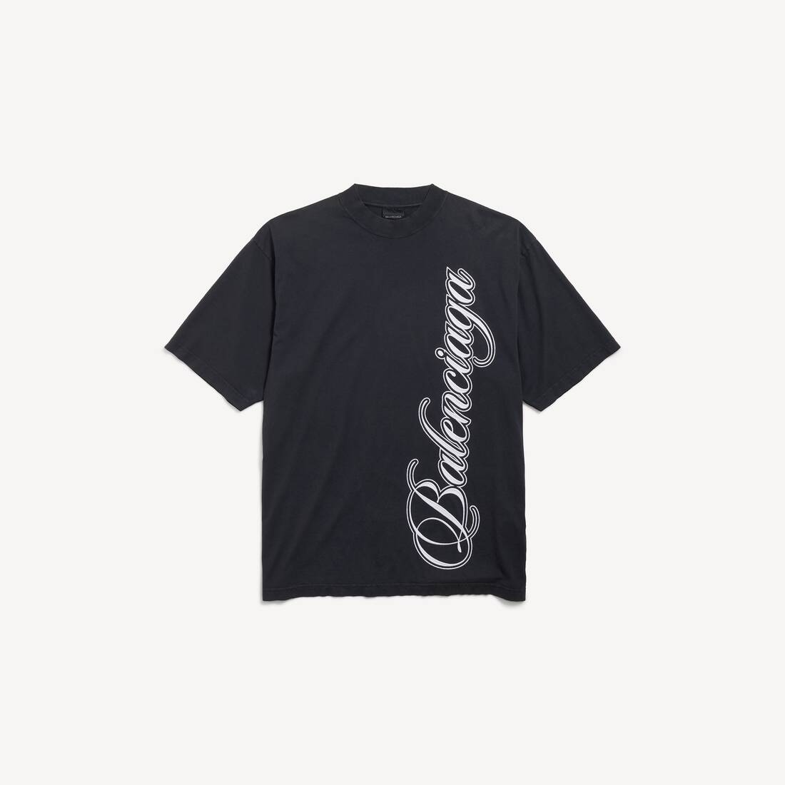 Mans kursive T-shirt medium fit i svart/vitt
