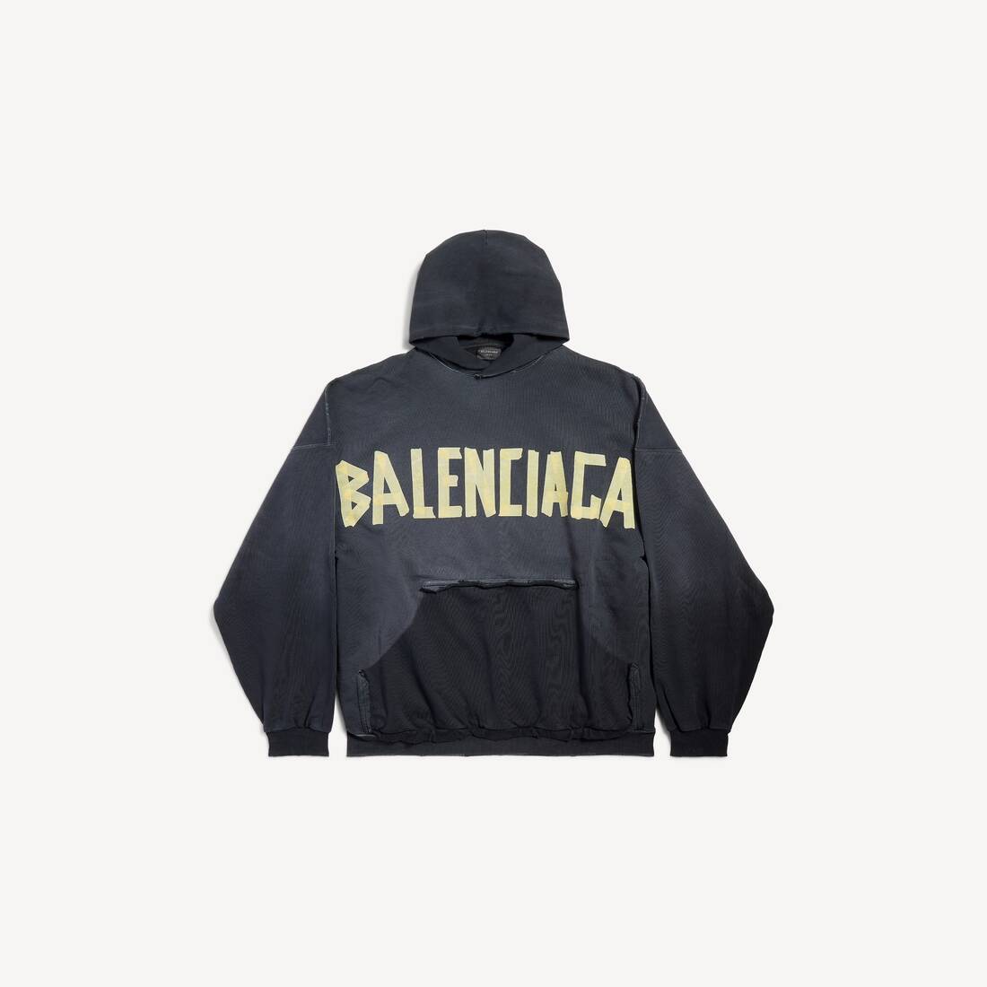 Tape Type Ripped Pocket Hoodie Oversized i svart fade